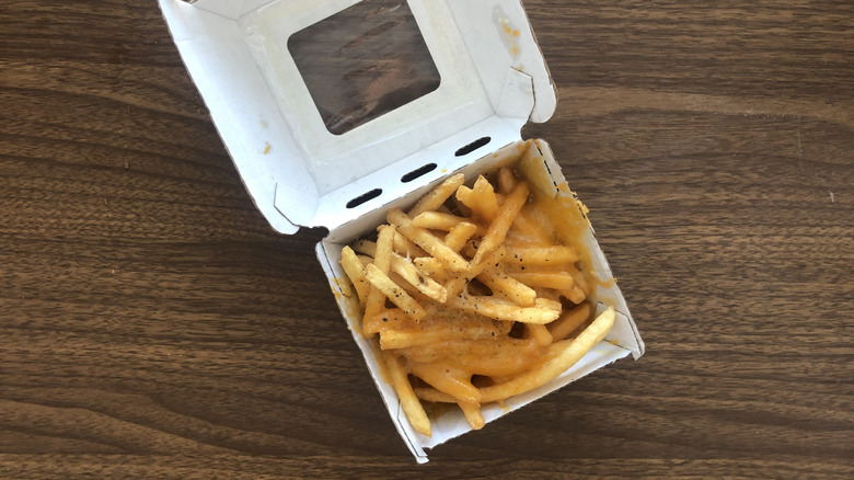 Order of French fries with cheddar jack cheese from Buffalo Wild Wings.