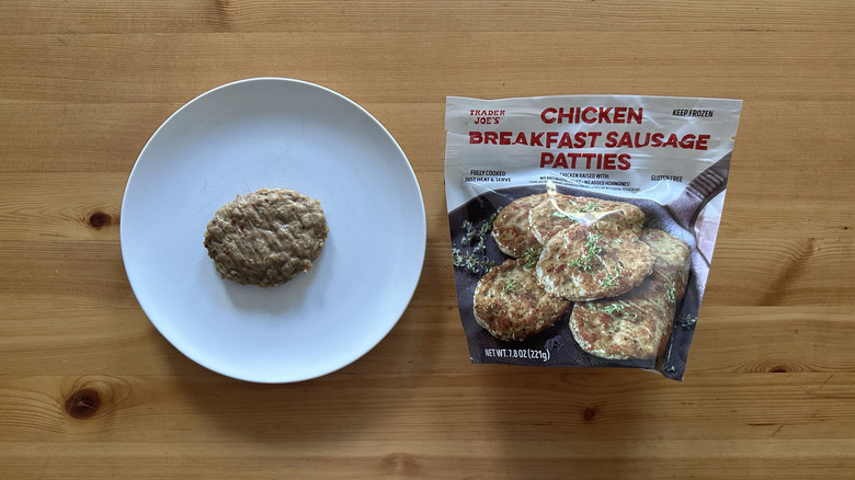 Trader Joe's Chicken Breakfast Sausage Patties on wooden table