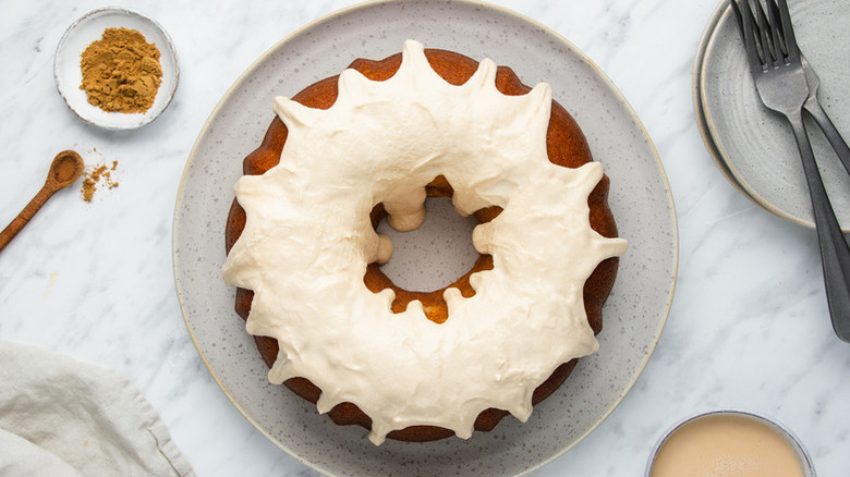 Glazed eggnog bundt cake on plate