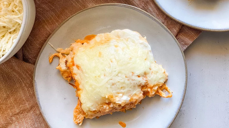 Buffalo Chicken Lasagna on white plate