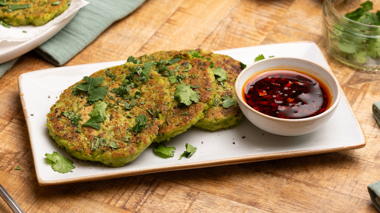 edamame fritters with dipping sauce