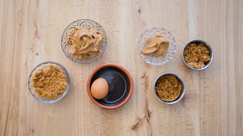 peanut butter cookie ingredients on table
