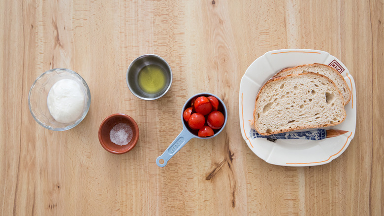 burrata toast ingredients on table