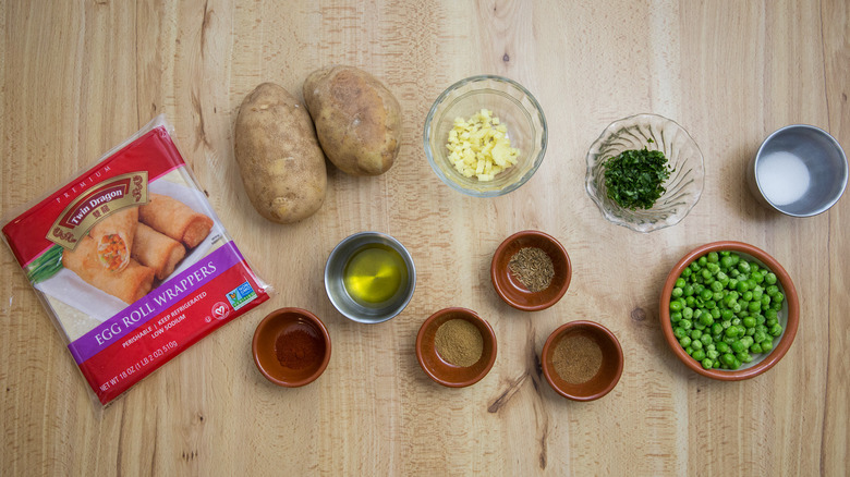 samosa ingredients arranged on table