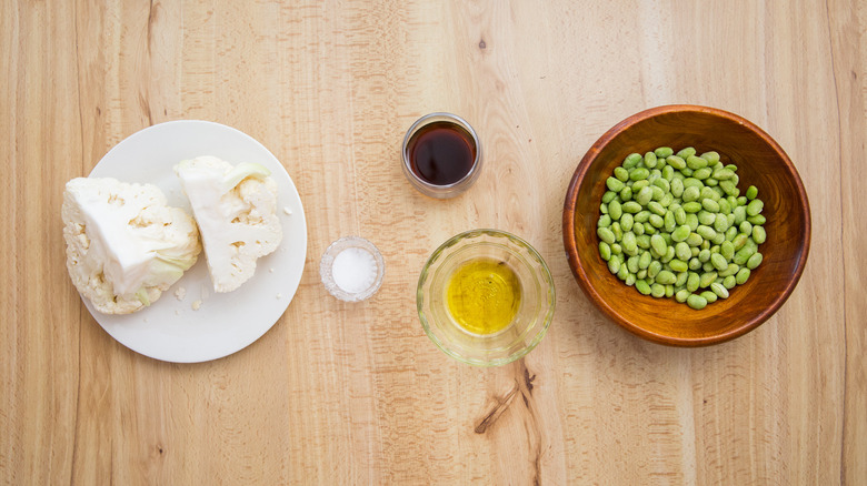 sauteed edamame ingredients on table