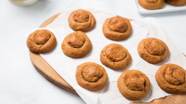 Peanut butter cookies on wooden board
