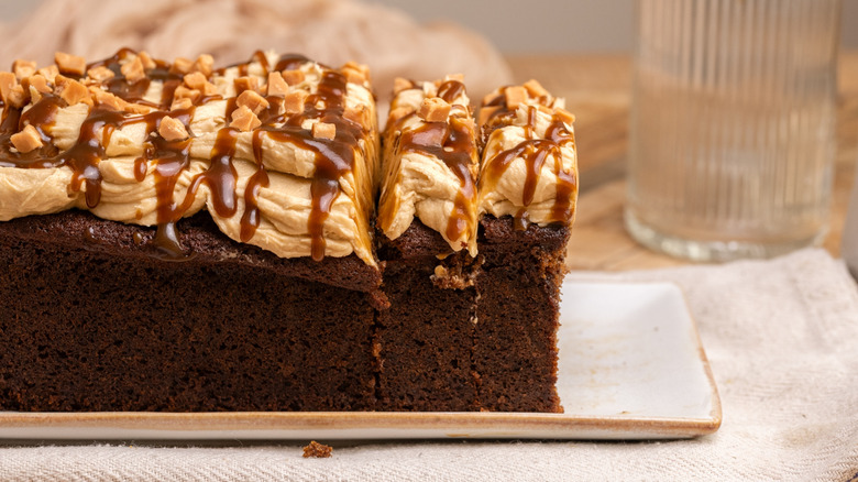 sticky toffee pudding loaf cake on plate