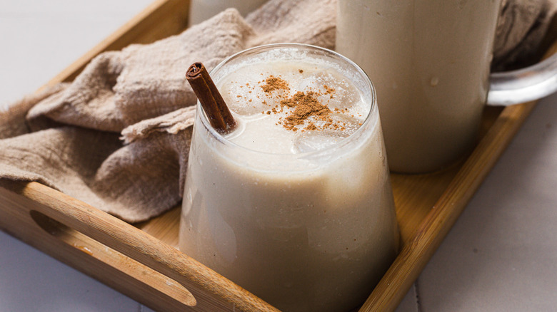 Glass and pitcher of horchata