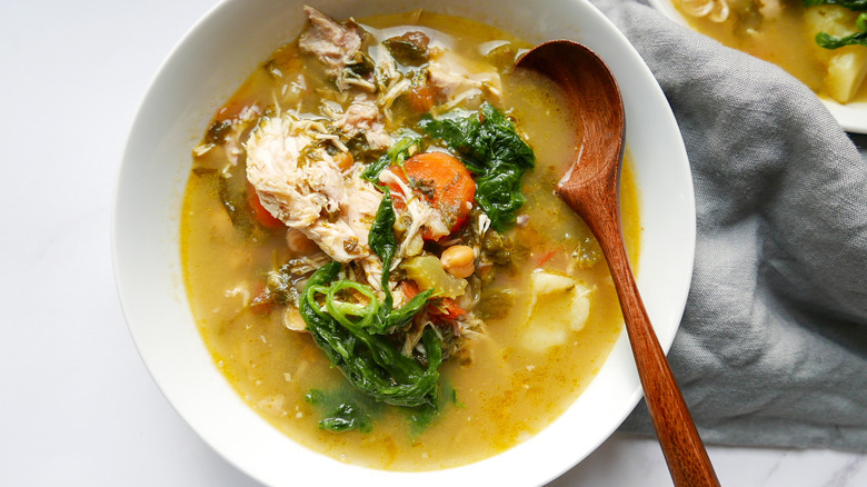 bowl of chicken carcass soup