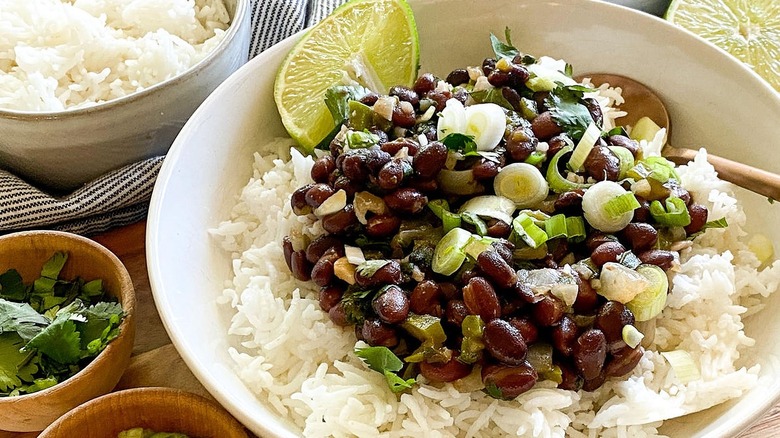 beans and rice in bowl