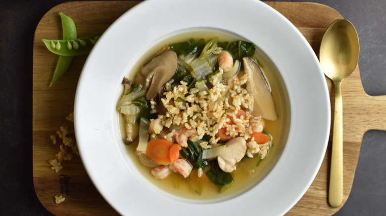 bowl of sizzling rice soup