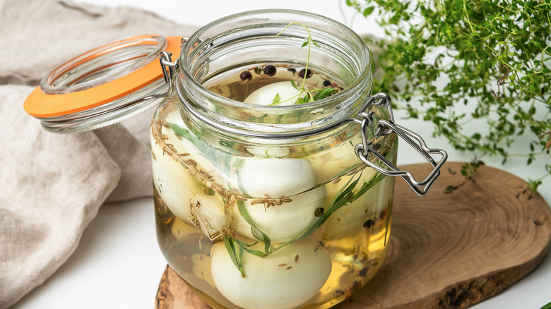 pickled eggs in a jar
