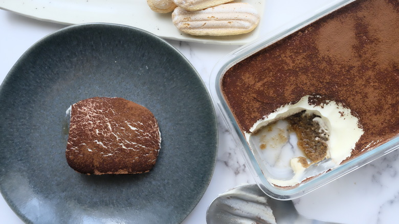 tiramisu in pan and plated