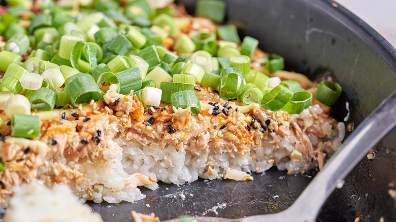 salmon sushi bake in dish