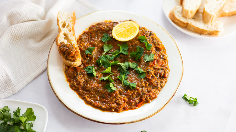 eggplant tomato dip with bread