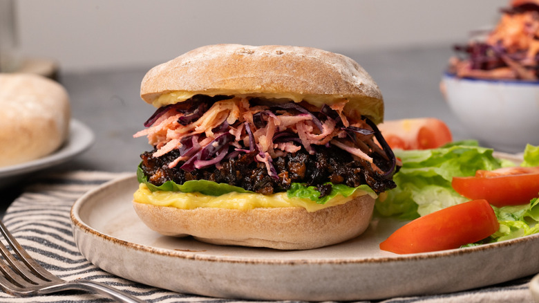 BBQ mushroom and slaw sandwich