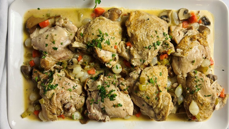Chicken fricassee on a platter