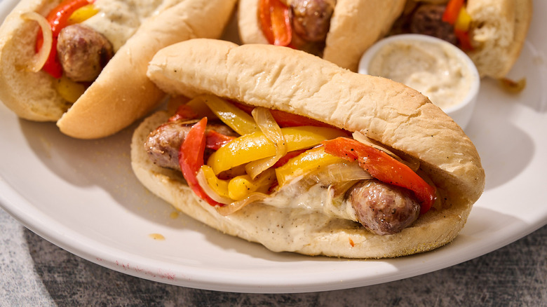 italian sausage sandwich on table