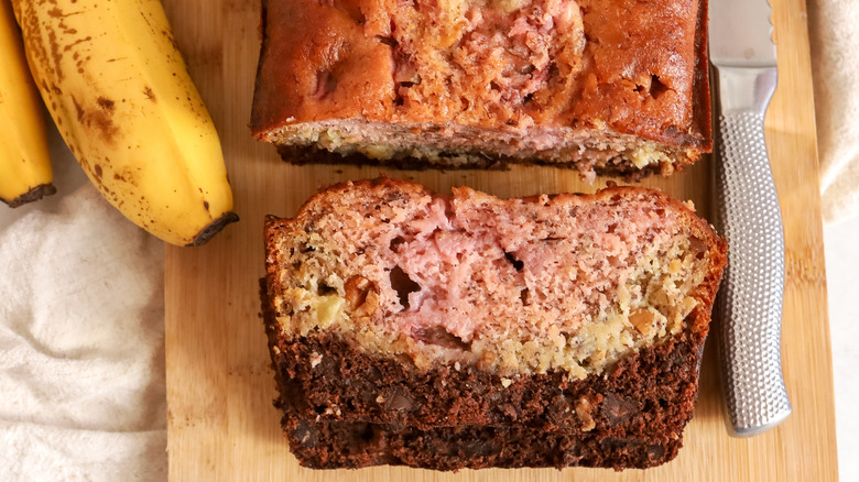 close up 3-layer banana bread slice