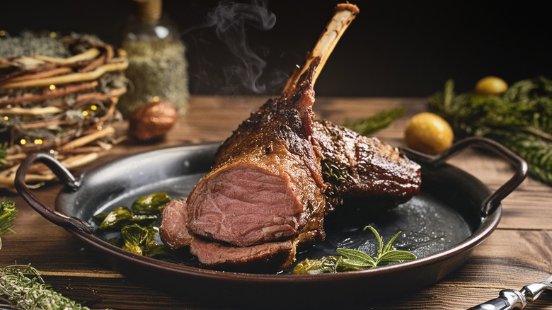 A roast leg of lamb