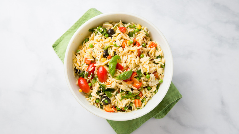 Orzo salad in large bowl