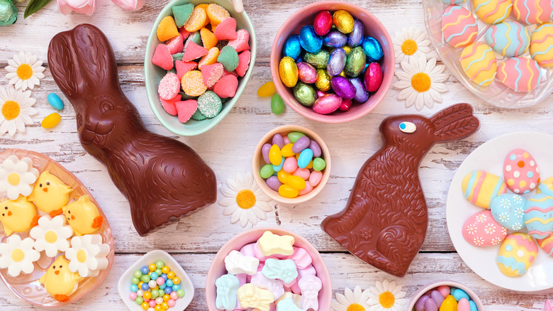 Easter candy on table