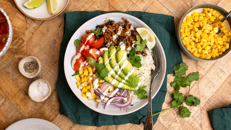 loaded ground beef taco bowl