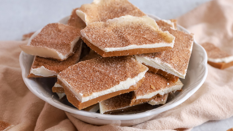 Plate of Disneyland churro toffee pieces
