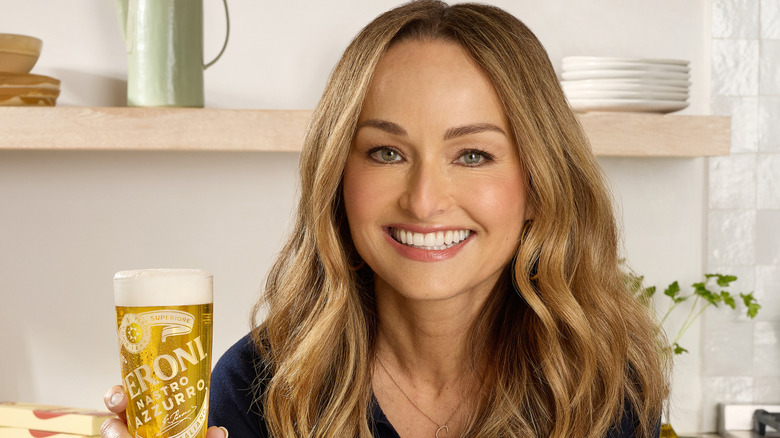Giada De Laurentiis holding Peroni Nastro Azzurro