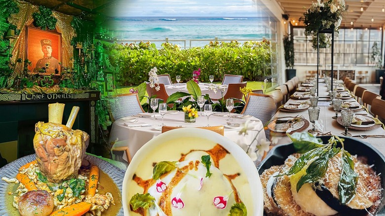 Composite image featuring the interiors of several restaurants known for their brunch buffets