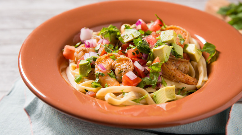 Mexican shrimp pasta in bowl