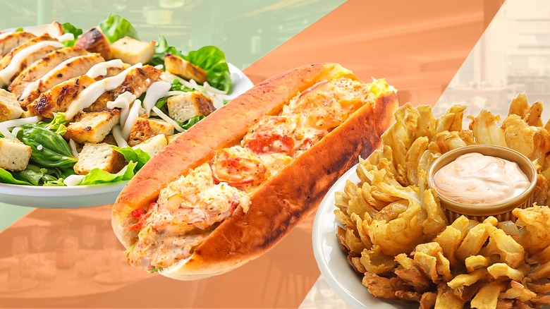 Composite image of three iconic dishes and filtered restaurant interiors