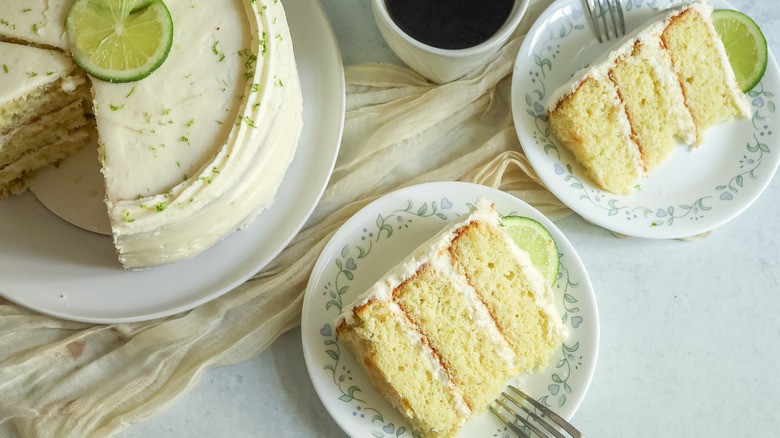 3-layer key lime cake slice on plate
