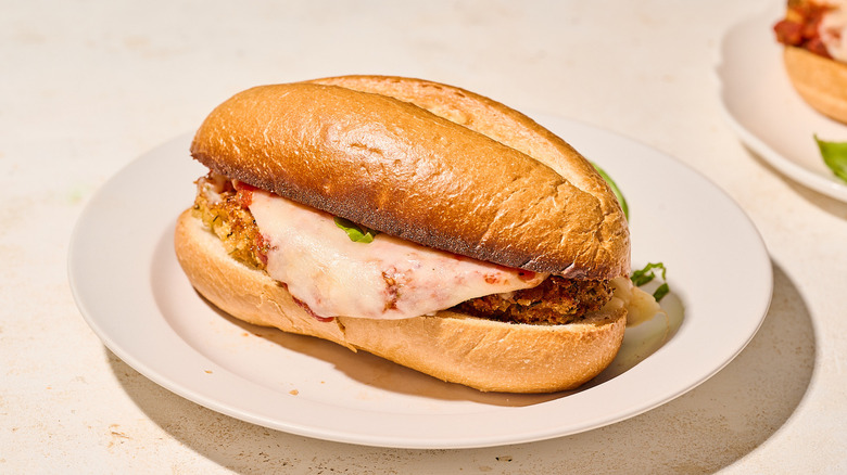 chicken parmesan hoagie on a plate