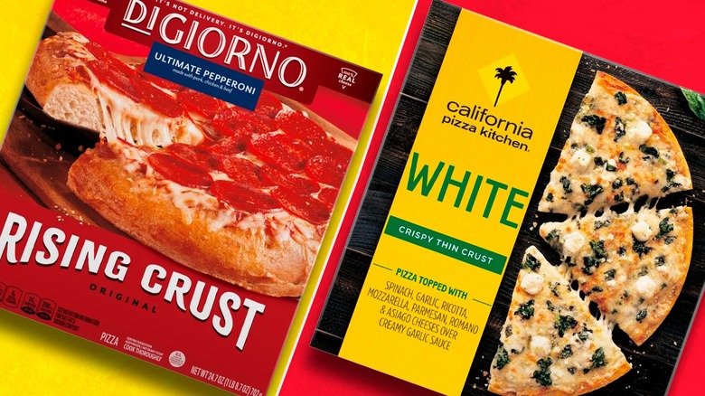 Composite image of boxes of DiGiorno and California Pizza Kitchen pizzas side by side