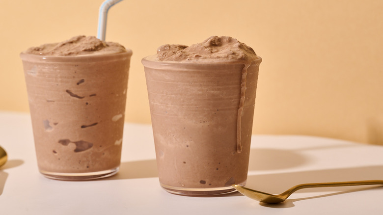 Wendy's chocolate Frosty on a table
