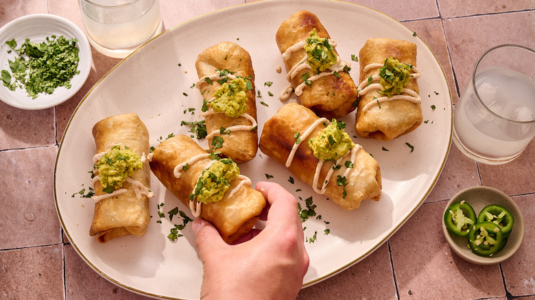 chicken chimichangas on a platter