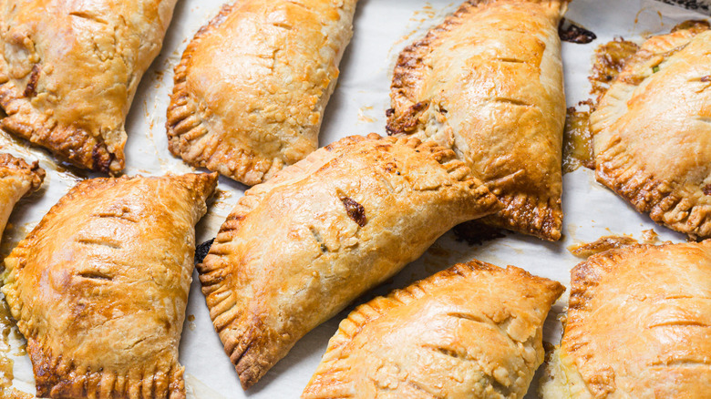Chicken pot pies on baking sheet