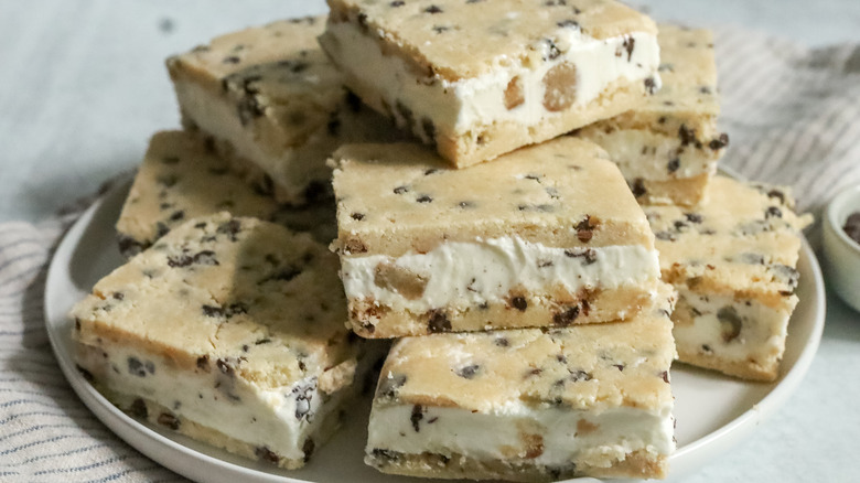 cookie dough ice cream sandwiches on a plate