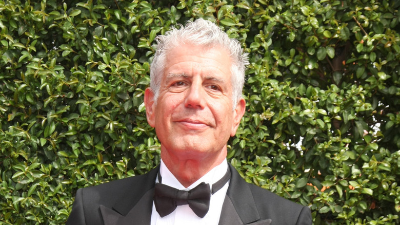 Anthony Bourdain in tuxedo smiling