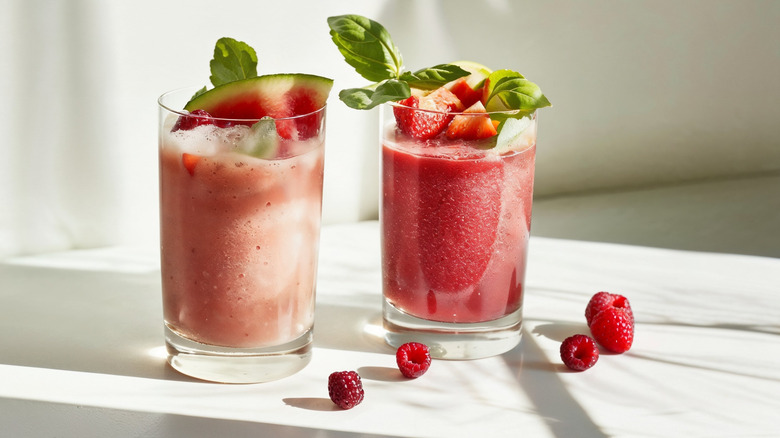 Smoothies in glass with fruit