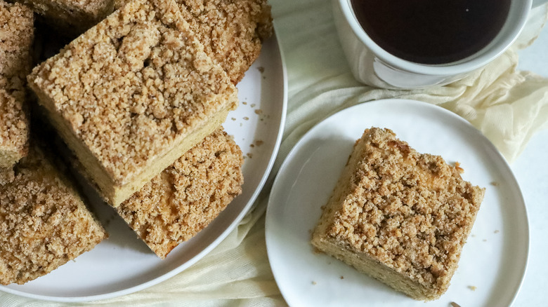 Slices of coffee cake on plate