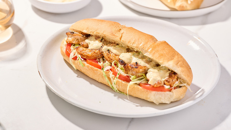 grilled shrimp po'boy on a plate