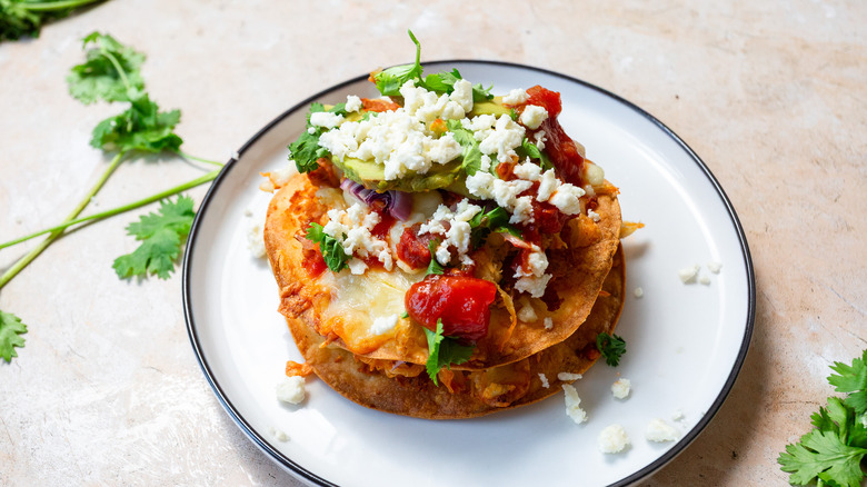 Double stacked chalupas on a plate
