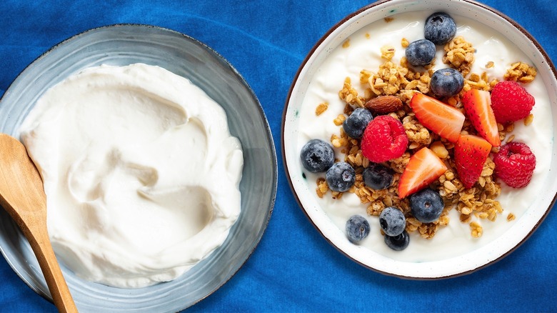 cup of yogurt alongside cup of greek yogurt