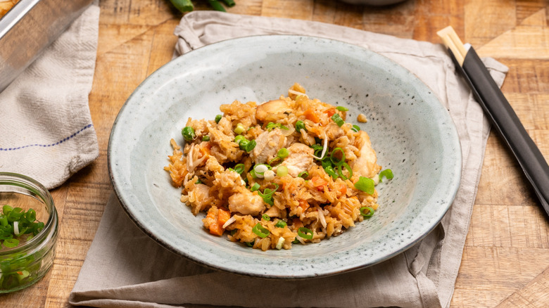 Chicken fried rice in bowl