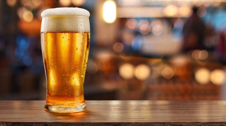 glass of beer on bartop