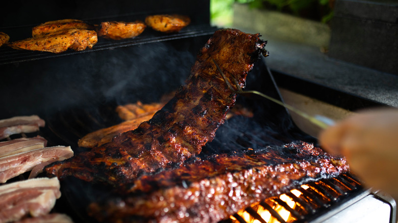 Ribs resting on a smoker