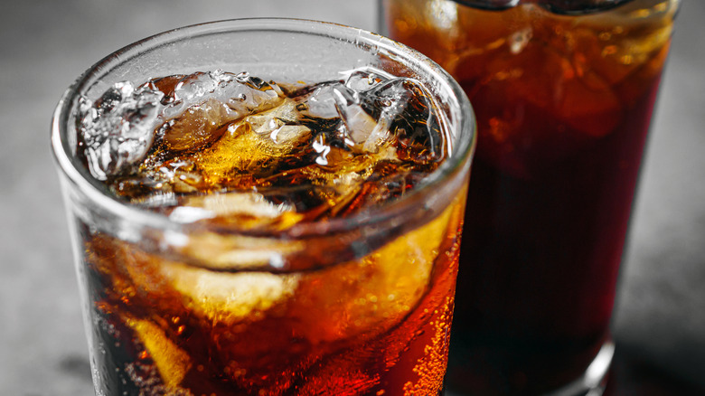 Soda in a glass with ice