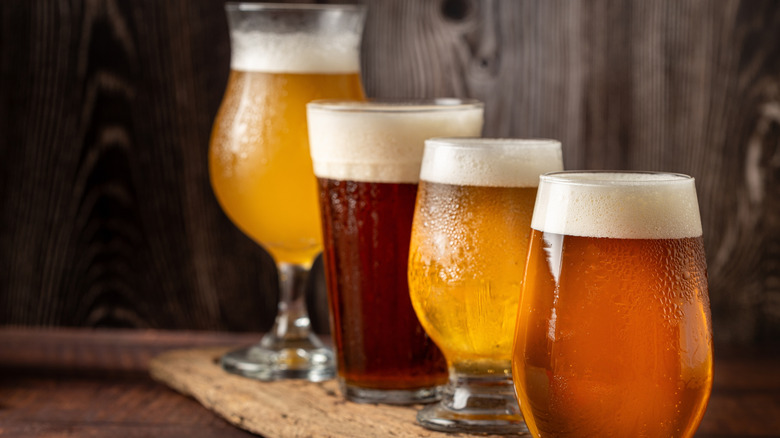 different glasses with beer